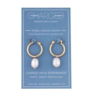 NWT Charged Faux Pearl Huggie Hoops